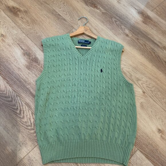 Polo Ralph Lauren Green Cable Knit Sweater Vest Size Large - Picture 6 of 10
